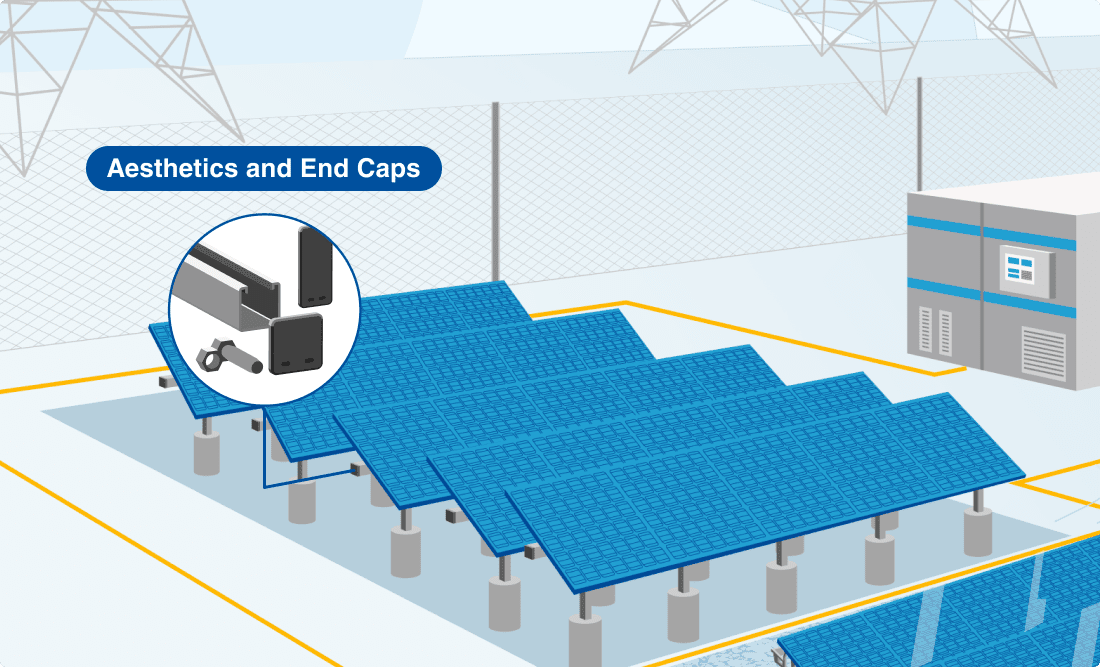 Illustration of solar panels with aesthetics and end caps highlighted.